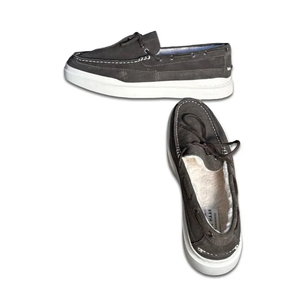 Cole Haan Grand Pro Rally Faux Fur Lined Suede Boat Shoes Size 10.5 Preppy